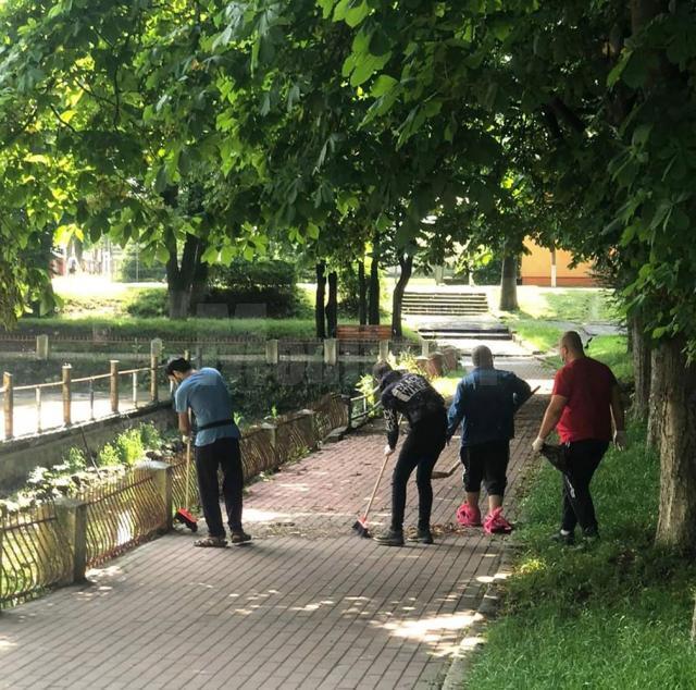 Polițiștii de imigrări și solicitanții de azil de la Rădăuți au igienizat un parc din municipiu