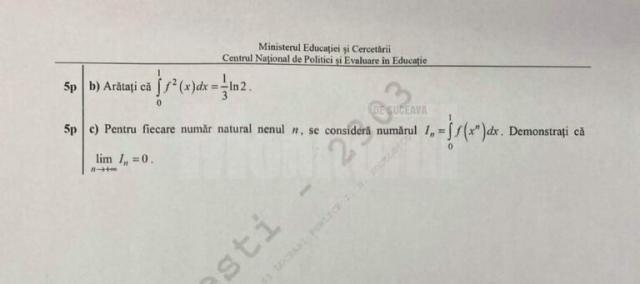 Subiectele la matematică la profilul de la mate-info