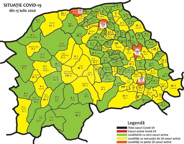 Numărul cazurilor active de Covid-19, în fiecare localitate din județul Suceava
