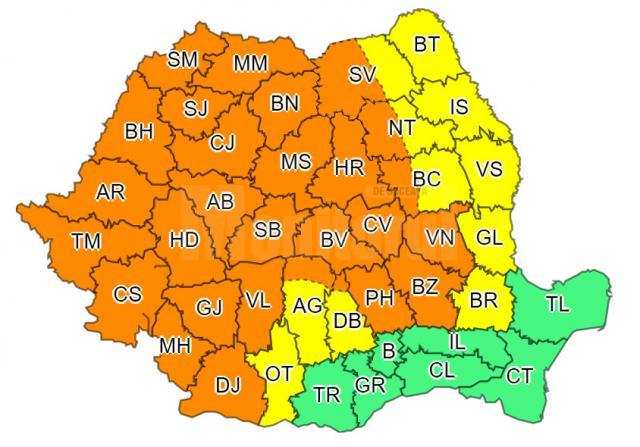 Cod portocaliu și cod galben, pentru majoritatea regiunilor țării