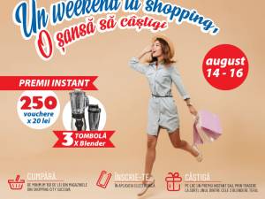 În perioada 14 – 16 august, vă relaxați la shopping și câștigați premii, în cadrul campaniei „Un weekend la shopping, o șansă să câștigi!”