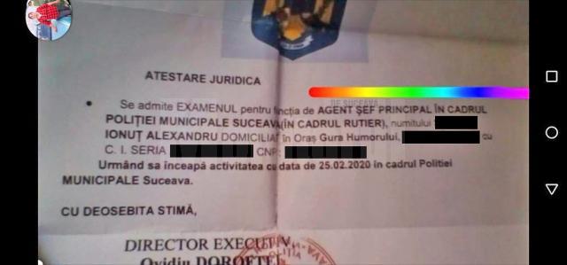 Adeverință falsă de polițist