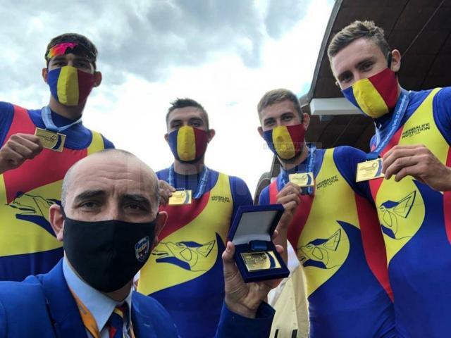 Florin Arteni-Fîntînariu, primul din stânga imaginii, a devenit campion european de tineret cu barca de patru rame a României