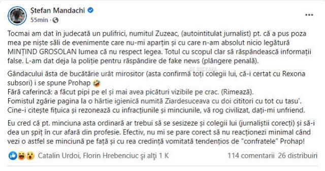 Atac josnic al proaspătului ”Cetățean de onoare” Ștefan Mandachi la adresa unui jurnalist care a scris despre el