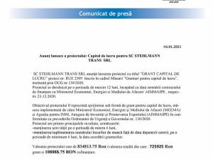 Anunț lansare a proiectului: Capital de lucru pentru SC STEHLMANN TRANS  SRL