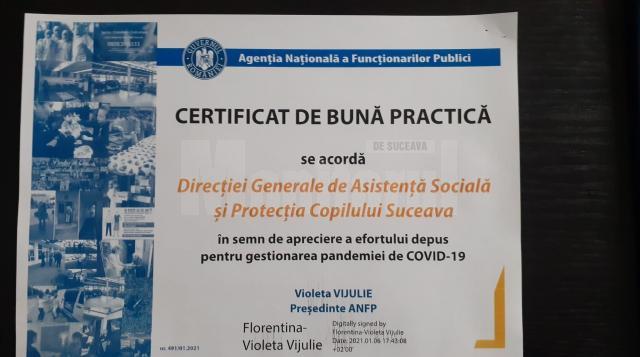 „Certificat de bună practică” primit de DGASPC Suceava din partea Agenției Naționale a Funcționarilor Publici
