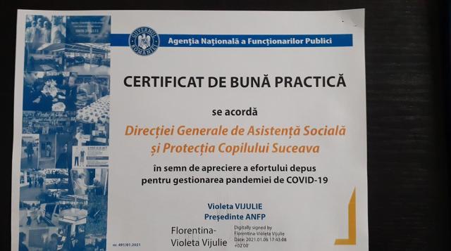 „Certificat de bună practică” primit de DGASPC Suceava