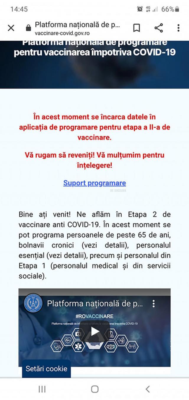 Blocare platformă programare vaccin