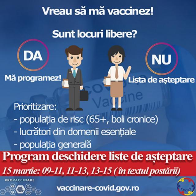 Anunţ deschidere liste de vaccinare