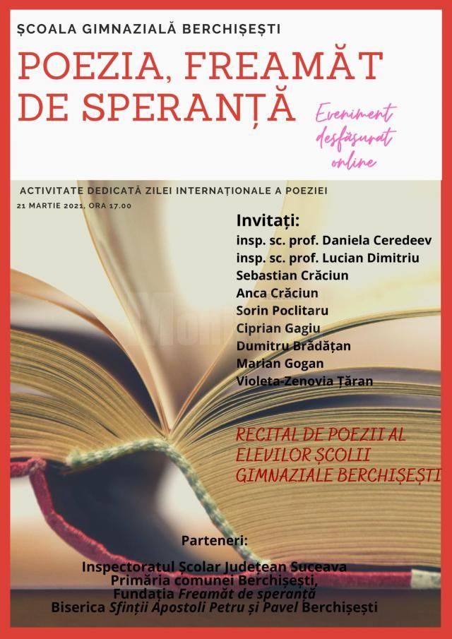 „Poezia, freamăt de speranță”, eveniment online, de Ziua Internațională a Poeziei