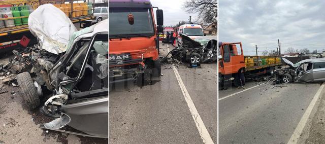 Accident între un autoturism și o autoutilitară cu butelii, la Milișăuți