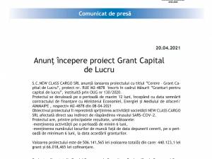 Anunț începere proiect Grant Capital de Lucru