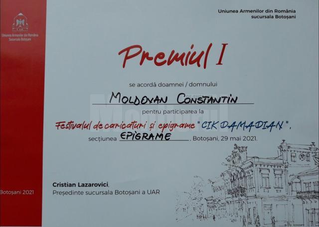 Profesorul Constantin Moldovan a obținut locul I la Festivalul de Caricaturi și Epigrame „Cik Damadian” de la Botoșani