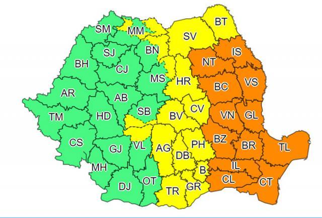 Cod galben de ploi însemnate cantitativ în Suceava și cod portocaliu în aproape un sfert din țară