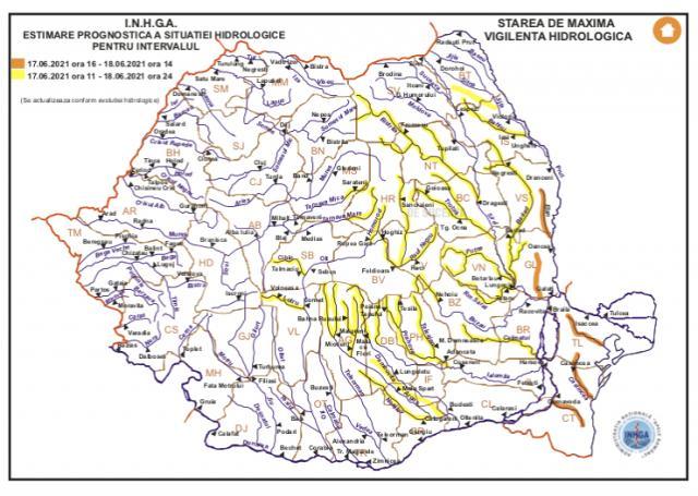 Cod galben prelungit pentru râurile Siret și Bistrița, în județul Suceava