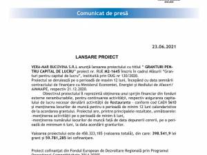 Lansarea proiectului cu titlul ” GRANTURI PENTRU CAPITAL DE LUCRU”