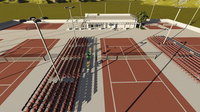Proiectul bazei sportive cuprinde patru terenuri de tenis de câmp și un teren de antrenament, toate pe zgură