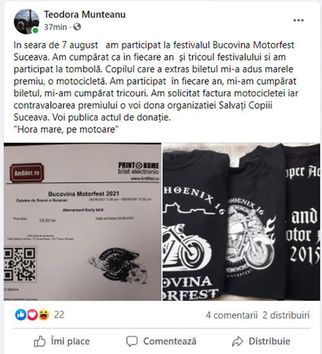 Teodora Munteanu, câștigatoarea marelui premiu al festivalului Bucovina Motorfest Suceava, o motocicletă Yamaha