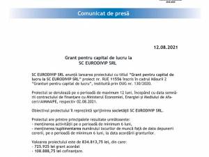 Grant pentru capital de lucru la SC EURODIVIP SRL