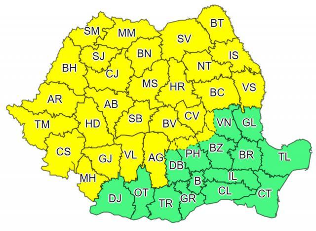 Cod galben pentru județul Suceava până miercuri dimineață