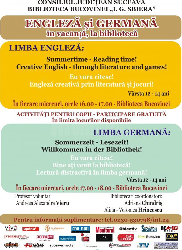 Ateliere de lectură, jocuri și alte activități în limbile engleză și germană la Biblioteca Bucovinei