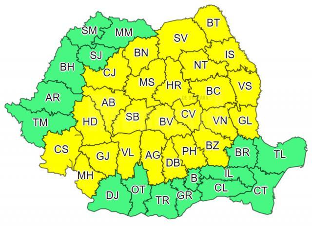 Cod galben de furtuni în tot județul Suceava, până joi dimineață