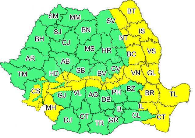 Cod galben de vânt puternic în județul Suceava până diseară