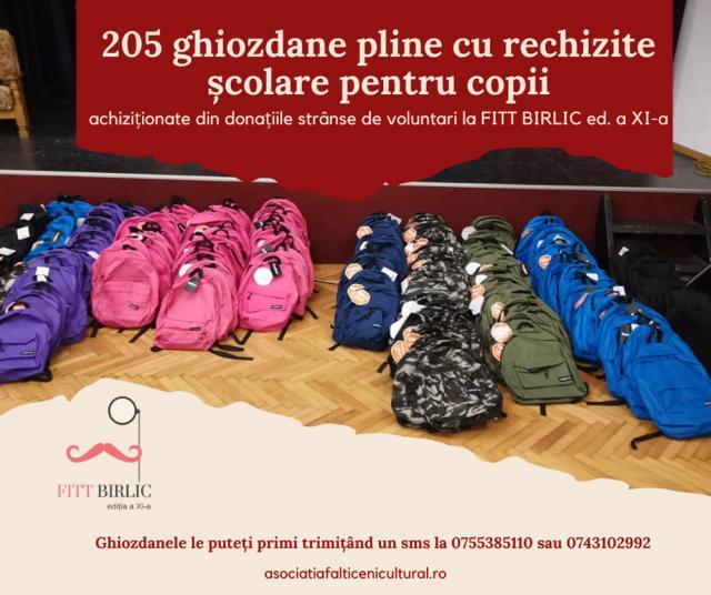 Asociaţia Fălticeni Cultural a pregătit peste 200 de ghiozdane cu rechizite din banii strânşi ca donaţii la FITT Birlic