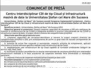 Centru interdisciplinar CDI de tip Cloud și infrastructură masivă de date la Universitatea Ștefan cel Mare din Suceava