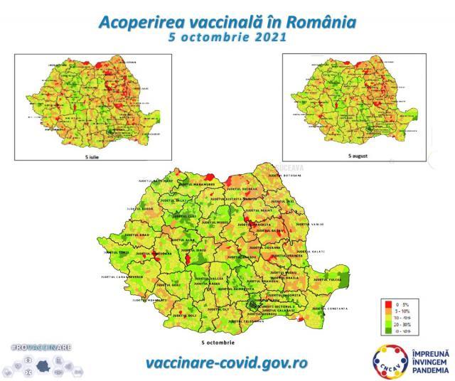Harta vaccinării la 5 octombrie. Sursa ro vaccinare