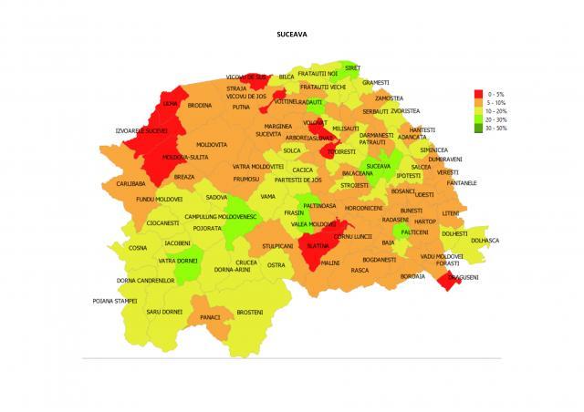 Harta vaccinării în județul Suceava la 5 octombrie Sursa ro vaccinare