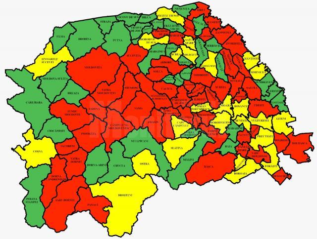 53 din cele 114 de localități ale județului Suceava sunt în scenariul roșu
