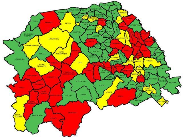 Harta incidenţei Covid în judeţul Suceava