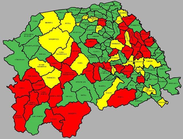 Harta incidenţei Covid în judeţul Suceava