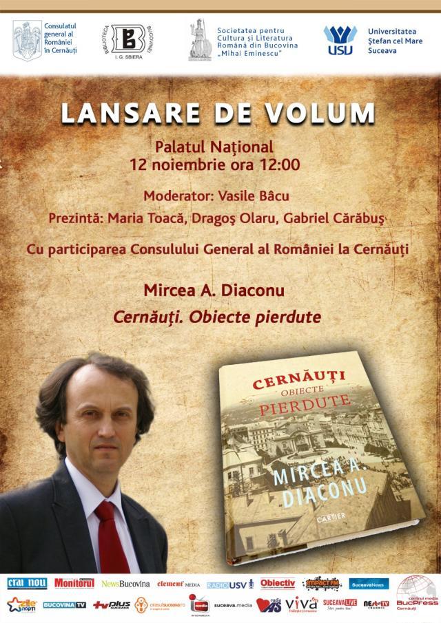 Lansarea volumului va avea loc vineri, 12 noiembrie, la Cernăuţi, la Palatul Naţional al Românilor, începând cu ora 12.00