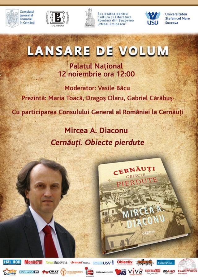 Lansarea volumului va avea loc vineri, 12 noiembrie, la Cernăuți, la Palatul Naţional al Românilor, începând cu ora 12.00