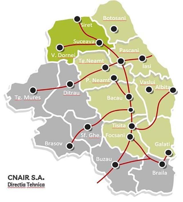 Harta proiectelor mari de infrastructură rutieră din regiunea Moldovei