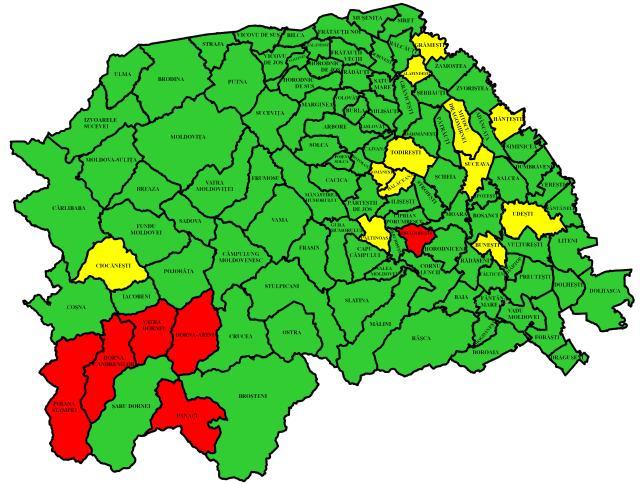 Harta incidenţei în judeţul Suceava