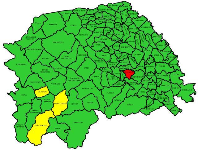 Harta incidenței Covid în județul Suceava