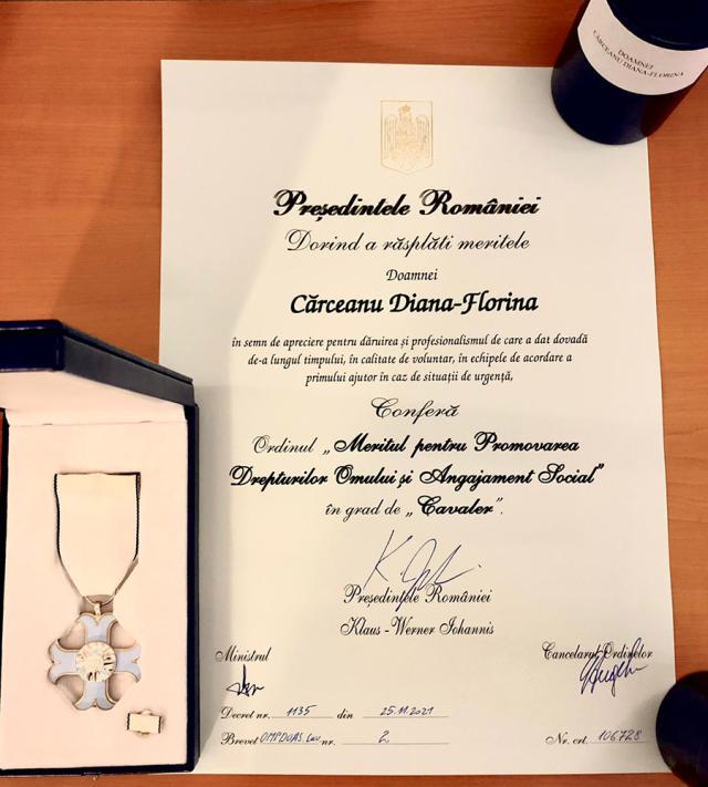 Suceveanca Diana Cărceanu, decorată de președintele României cu „Meritul pentru Promovarea Drepturilor Omului şi Angajament Social” în grad de Cavaler