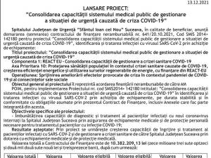 Lansare proiect:  ”Consolidarea capacității sistemului medical public de gestionare a situației de urgență cauzată de criza COVID-19”