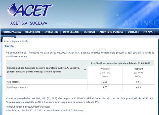 Noile tarife ACET 2022