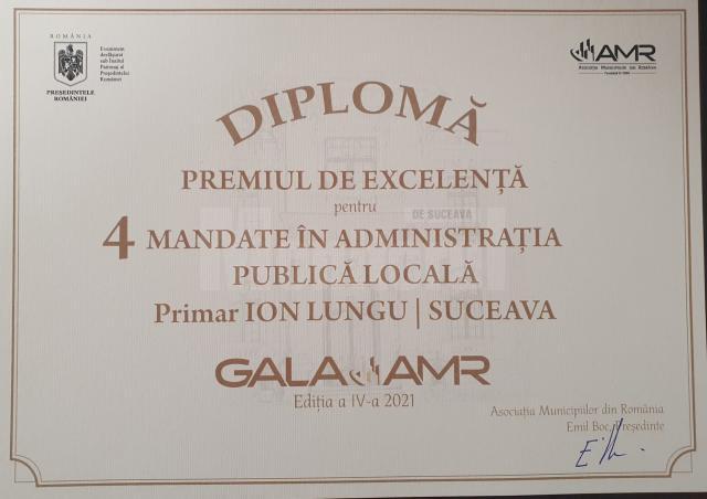 Diplomă de Excelență, primita de Ion Lungu, pentru 4 mandate consecutive de primar