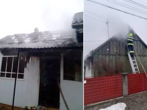 Casă distrusă de un incendiu pornit de la sobă și extins la acoperiș