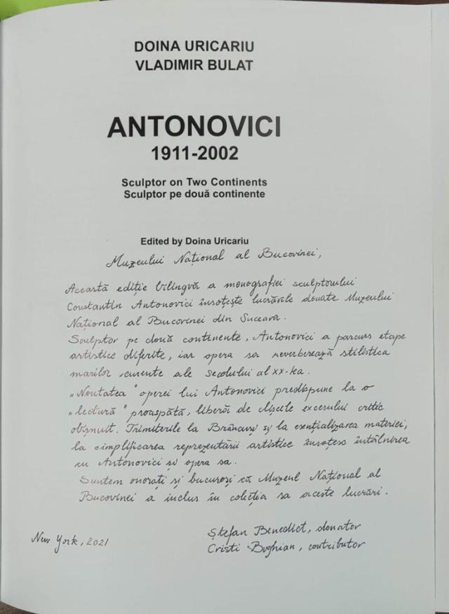 Cinci lucrări ale sculptorului Constantin Antonovici, din New York, au fost donate Muzeului Național al Bucovinei