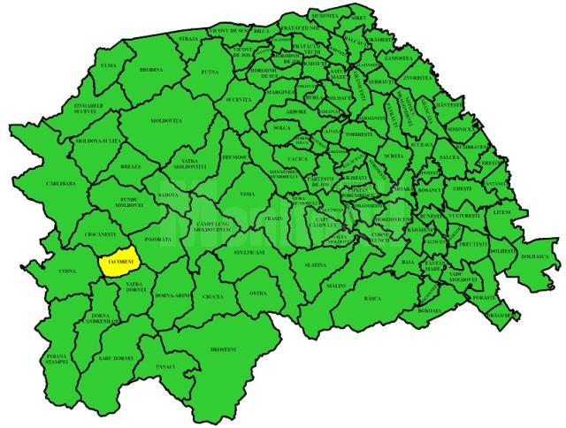 Covid. Comuna Iacobeni, pata de culoare galbenă pe harta verde a județului Suceava