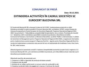 EXTINDEREA ACTIVITĂȚII ÎN CADRUL SOCIETĂȚII SC EUROCERT BUCOVINA SRL