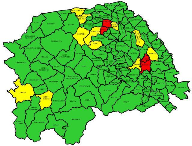 Harta incidenţei Covid în judeţul Suceava