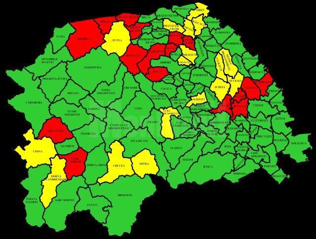 Harta incidentei Covid in judetul Suceava