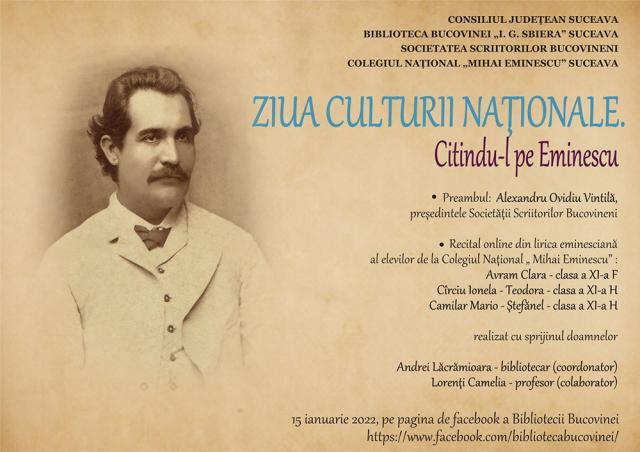 „Citindu-l pe Eminescu”, eveniment online de Ziua Culturii Naționale